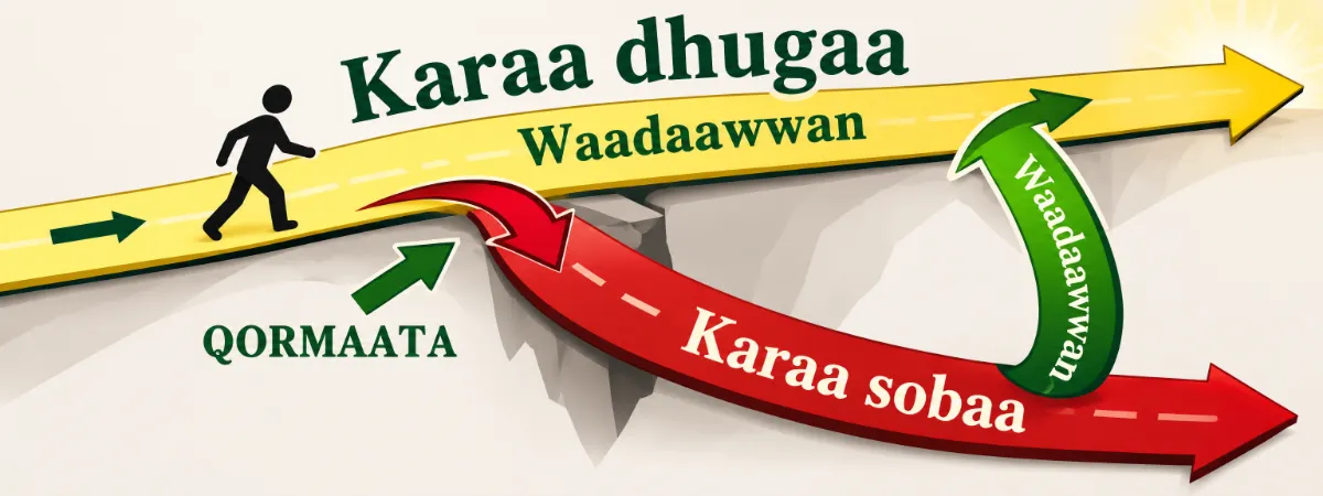 Mala qormaataa — karaa dhugaa, karaa sobaa fi waadaawwan